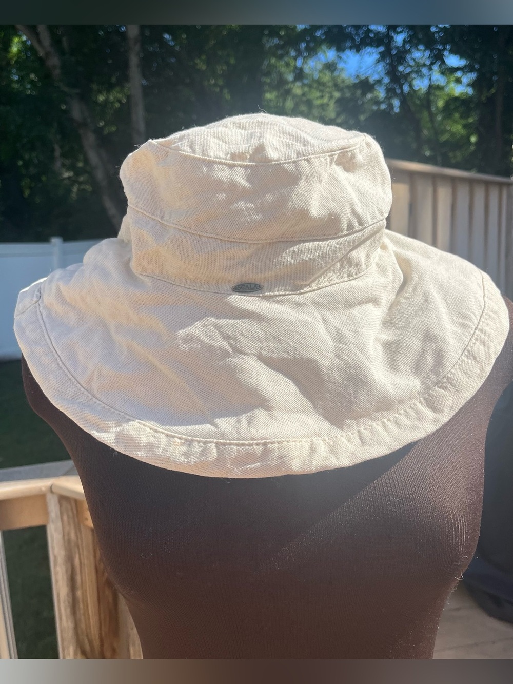 Scala Collezione Women’s Sun Hat Beige Linen Cotton Floppy Bucket Adjustable O/S